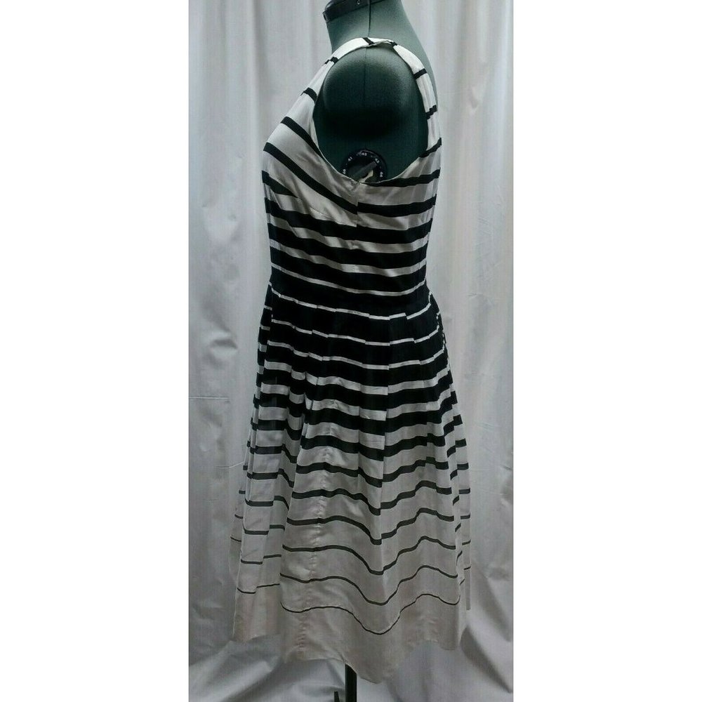 Talbots Dress Fit & Flare Pleated Sz 14 Sleeveless Linen Cotton Black White - Picture 6 of 10